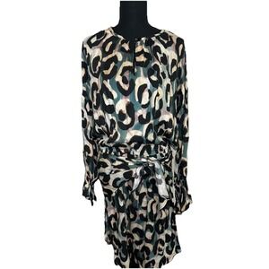 Finley Women's XS Geometric Colorful Long Sleeve Keyhole Wrap‎ Tie Belt Dress